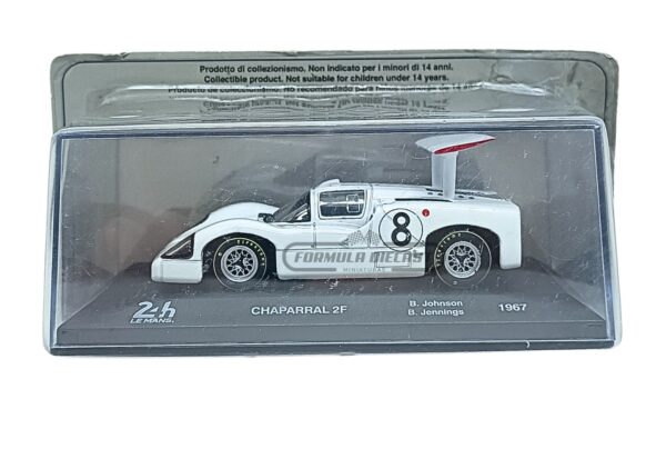 Miniatura de carro Chaparral 2F #8 B.Jennings/B.Johnson, participante das 24h Le Mans 1967, escala 1:43, marca Altaya