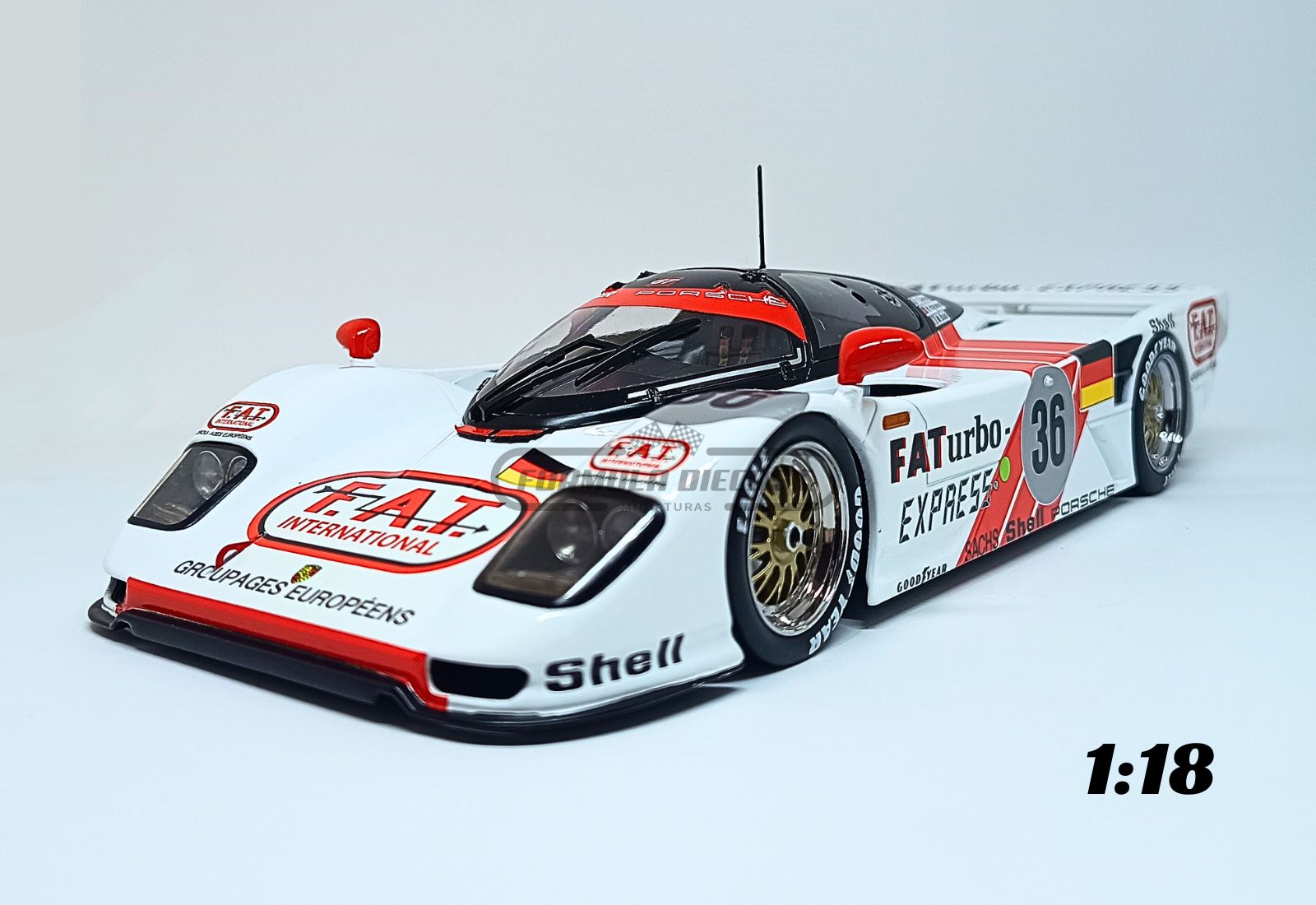 Miniatura de carro Dauer Porsche 962 #36 Dalmas, Haywood e Baldi, vencedor das 24h de Le Mans 1994, escala 1:18, marca Werk83