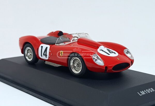 Miniatura de carro Ferrari 250 Testa Rossa #14 pilotado por Gendebien e Hill, vencedor das 24h de Le Mans 1958, escala 1:43, marca IXO