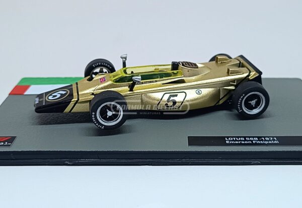 Miniatura de carro Lotus 56B #5 pilotado por Emerson Fittipaldi, F1 1971, escala 1:43, marca Altaya