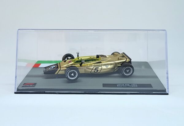 Miniatura de carro Lotus 56B #5 pilotado por Emerson Fittipaldi, F1 1971, escala 1:43, marca Altaya