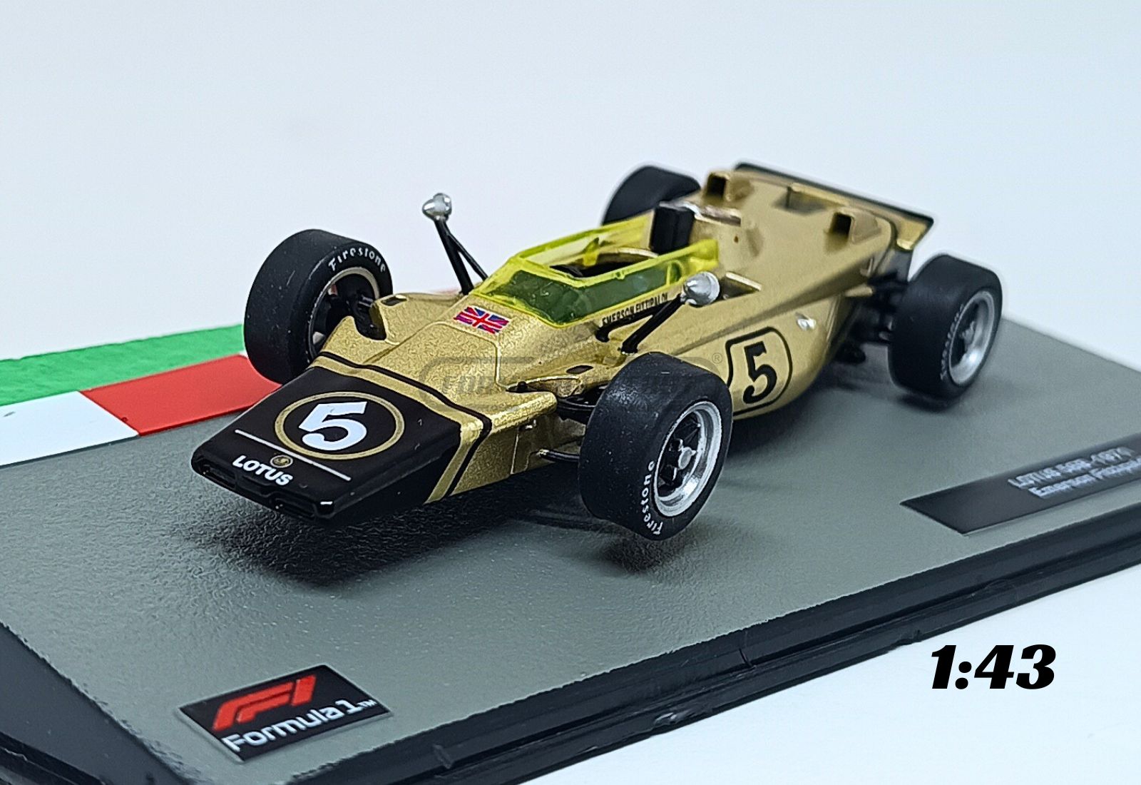 Miniatura de carro Lotus 56B #5 pilotado por Emerson Fittipaldi, F1 1971, escala 1:43, marca Altaya