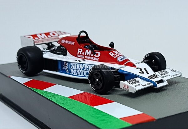 Miniatura de carro Martini MK23 #31 pilotado por René Arnoux na temporada F1 1978, escala 1:43, marca Altaya