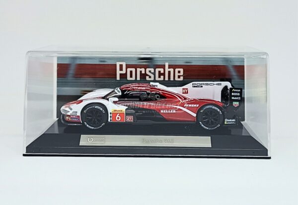 Miniatura de carro Porsche 963 #6 pilotado por Estre, Lotterer e Vanthoor, 4º lugar 24h de Le Mans 2024, escala 1:43, marca Bburago