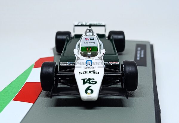 Miniatura de carro Williams FW08 #6 pilotado por Keke Rosberg, campeão mundial F1 1982, escala 1:43, marca Altaya