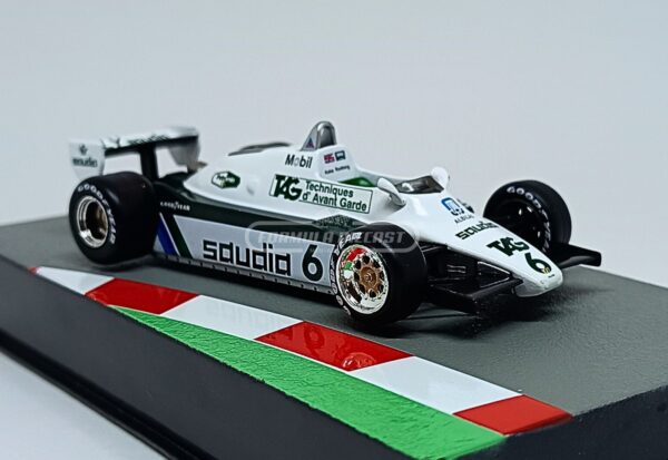 Miniatura de carro Williams FW08 #6 pilotado por Keke Rosberg, campeão mundial F1 1982, escala 1:43, marca Altaya