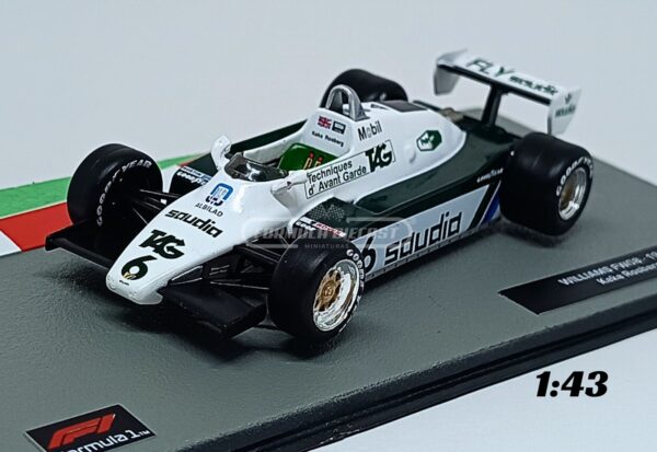 Miniatura de carro Williams FW08 #6 pilotado por Keke Rosberg, campeão mundial F1 1982, escala 1:43, marca Altaya