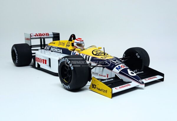 Miniatura de carro Williams FW11 #6 pilotado por Nelson Piquet, vencedor GP Brasil F1 1986, escala 1:18, marca MCG