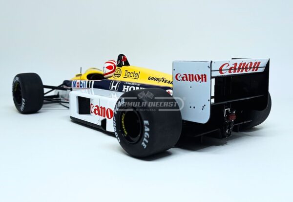 Miniatura de carro Williams FW11 #6 pilotado por Nelson Piquet, vencedor GP Brasil F1 1986, escala 1:18, marca MCG