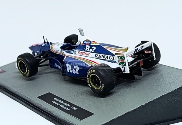 Miniatura de carro Williams FW19 #3 pilotado por Jacques Villeneuve, campeão mundial F1 1997, escala 1:43, marca Altaya