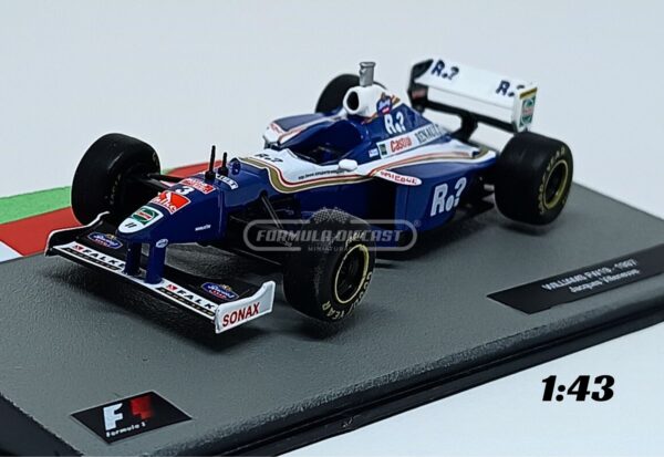 Miniatura de carro Williams FW19 #3 pilotado por Jacques Villeneuve, campeão mundial F1 1997, escala 1:43, marca Altaya