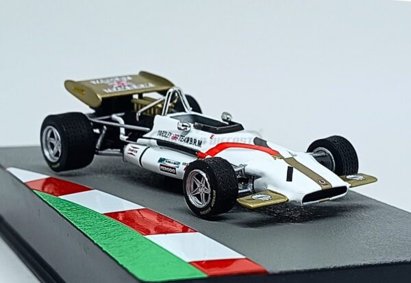 Miniatura de carro BRM P153 #1 pilotado por Pedro Rodriguez, GP da Bélgica F1 1970, escala 1:43, marca Altaya