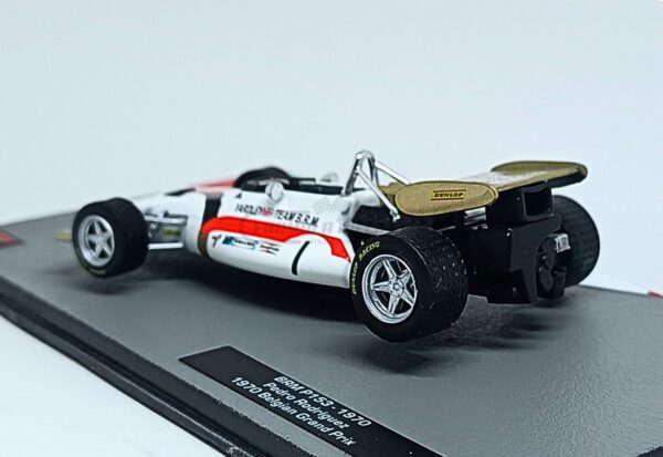 Miniatura de carro BRM P153 #1 pilotado por Pedro Rodriguez, GP da Bélgica F1 1970, escala 1:43, marca Altaya