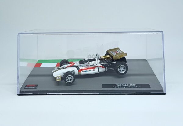 Miniatura de carro BRM P153 #1 pilotado por Pedro Rodriguez, GP da Bélgica F1 1970, escala 1:43, marca Altaya