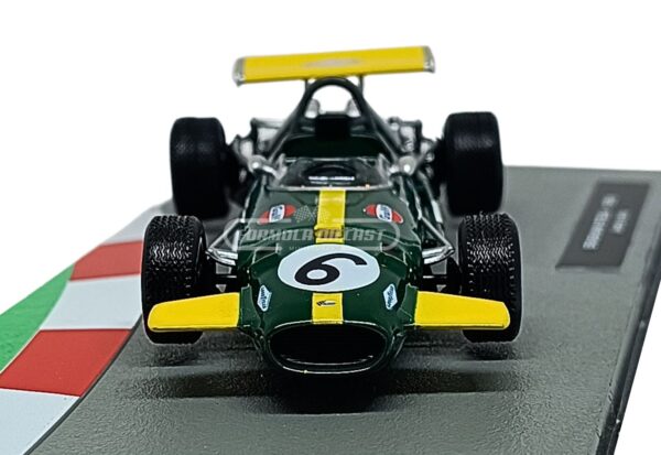 Miniatura de carro Brabham BT26A #6 pilotado por Jacky Ickx, temporada F1 1969, escala 1:43, marca Altaya