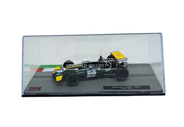 Miniatura de carro Brabham BT26A #6 pilotado por Jacky Ickx, temporada F1 1969, escala 1:43, marca Altaya