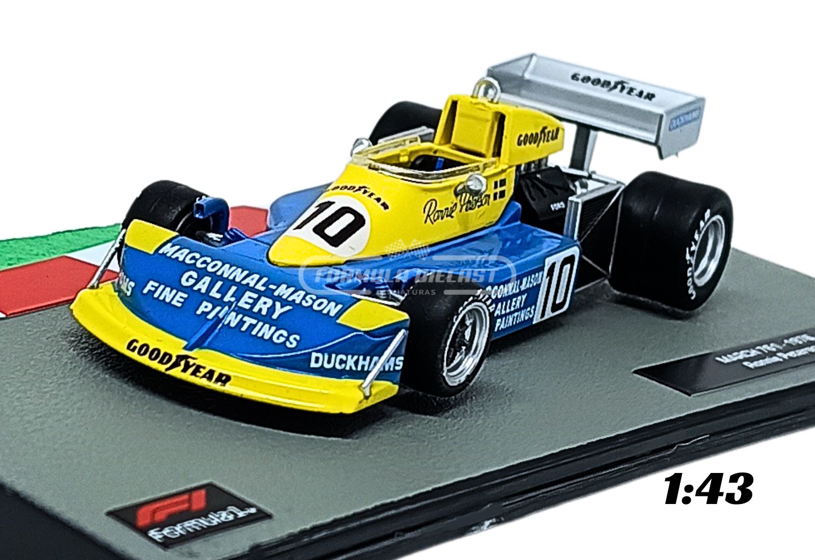 Miniatura de carro March 761 #10 pilotado por Ronnie Peterson, temporada F1 1976, escala 1:43, marca Altaya