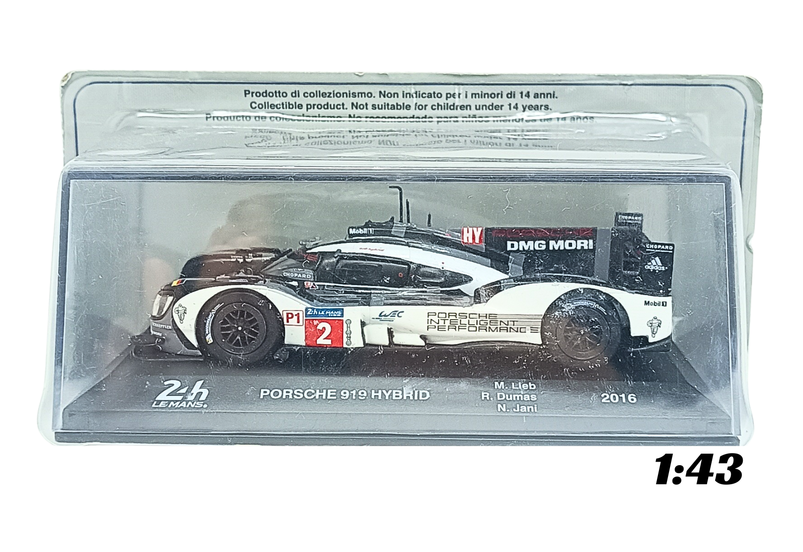 Miniatura de carro Porsche 919 #2 pilotado por Dumas, Jani e Lieb, vencedor 24h Le Mans 2016, escala 1:43, marca Altaya