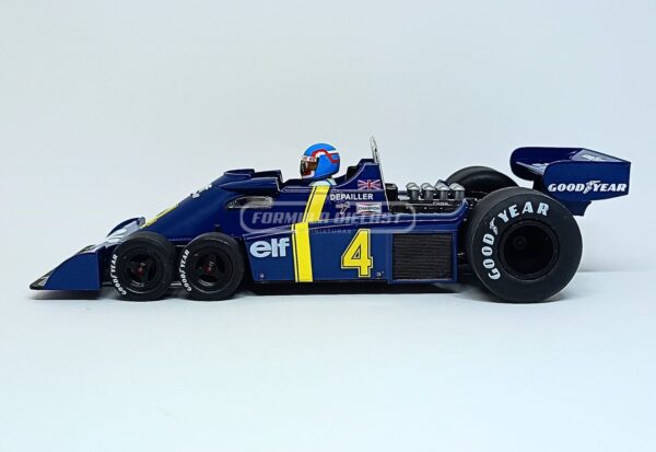 Miniatura de carro Tyrrell P34-2 #4 P. Depailler, 2º lugar GP Suécia F1 1976, escala 1:18, marca MCG