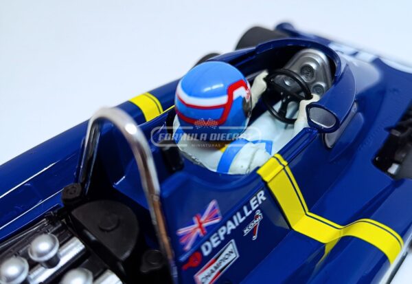 Miniatura de carro Tyrrell P34-2 #4 P. Depailler, 2º lugar GP Suécia F1 1976, escala 1:18, marca MCG