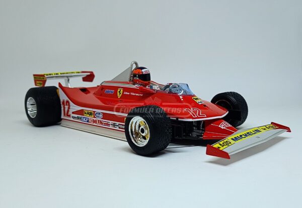 Miniatura de carro Ferrari 312T4 #12 Gilles Villeneuve, vencedor do GP de Long Beach-US, F1 1979, escala 1:18, marca Bburago