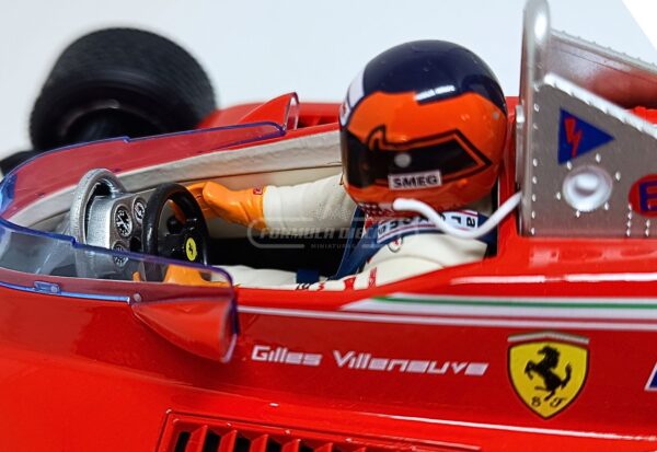 Miniatura de carro Ferrari 312T4 #12 Gilles Villeneuve, vencedor do GP de Long Beach-US, F1 1979, escala 1:18, marca Bburago