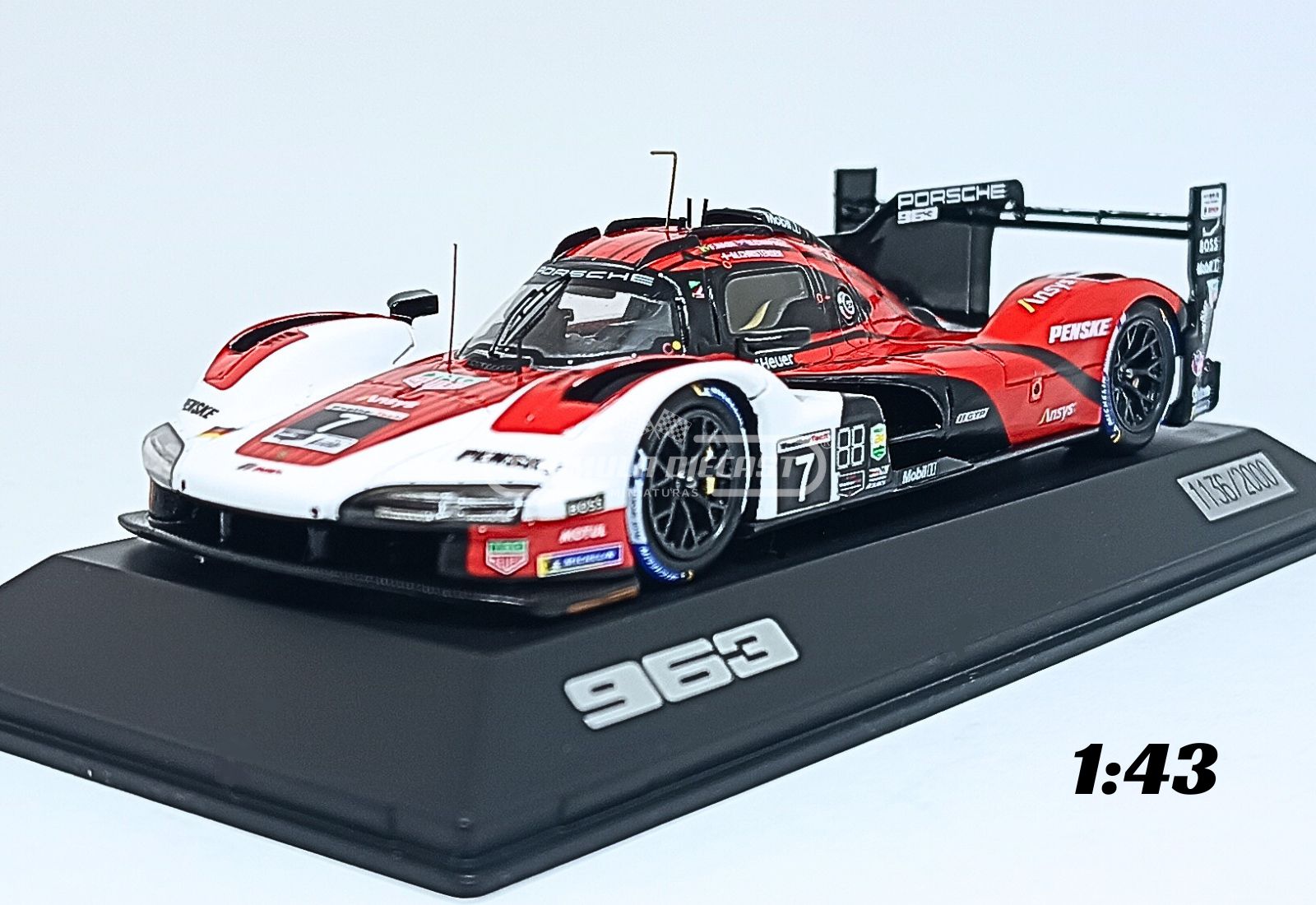 Miniatura de carro Porsche 963 Penske #7 Nasr/Campbell/Christensen, 24h Daytona 2023, escala 1:43, marca Spark