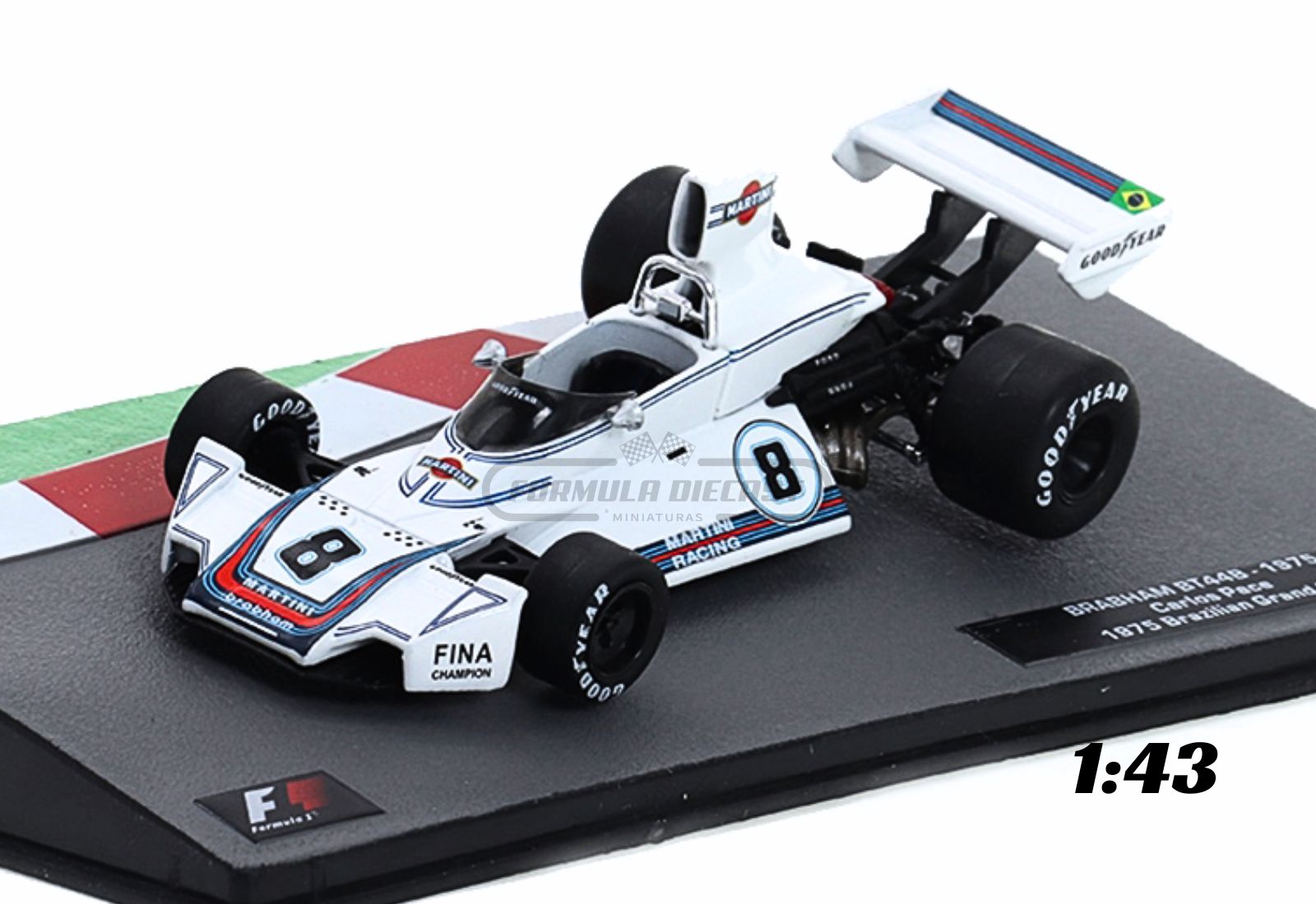 Miniatura de carro Brabham BT44B #8 J. C. Pace, F1 1975, escala 1:43, marca Altaya