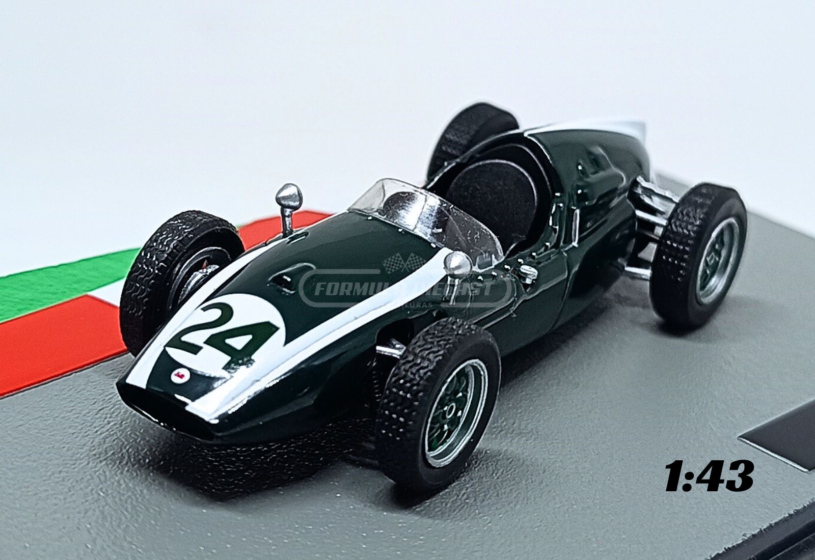 Miniatura de carro Cooper-Climax T51 #24 J. Brabham, campeão mundial de F1 1959, escala 1:43, marca Altaya
