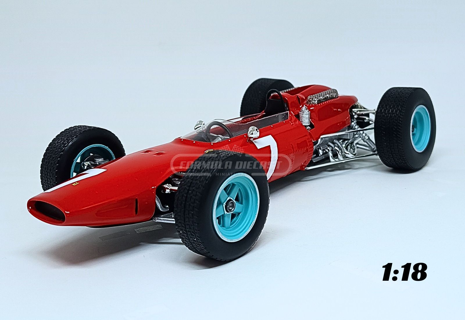 Miniatura de carro Ferrari 158 #7 J. Surtees, vencedor GP Alemanha, campeão mundial F1 1964, escala 1:18, marca Werk83