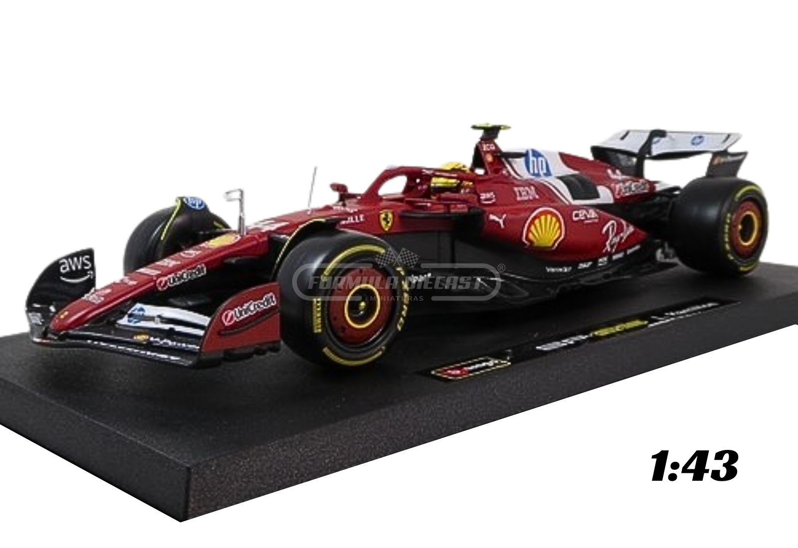 Miniatura de carro Ferrari SF-25 #44 L. Hamilton, F1 2025, escala 1:43, marca Bburago