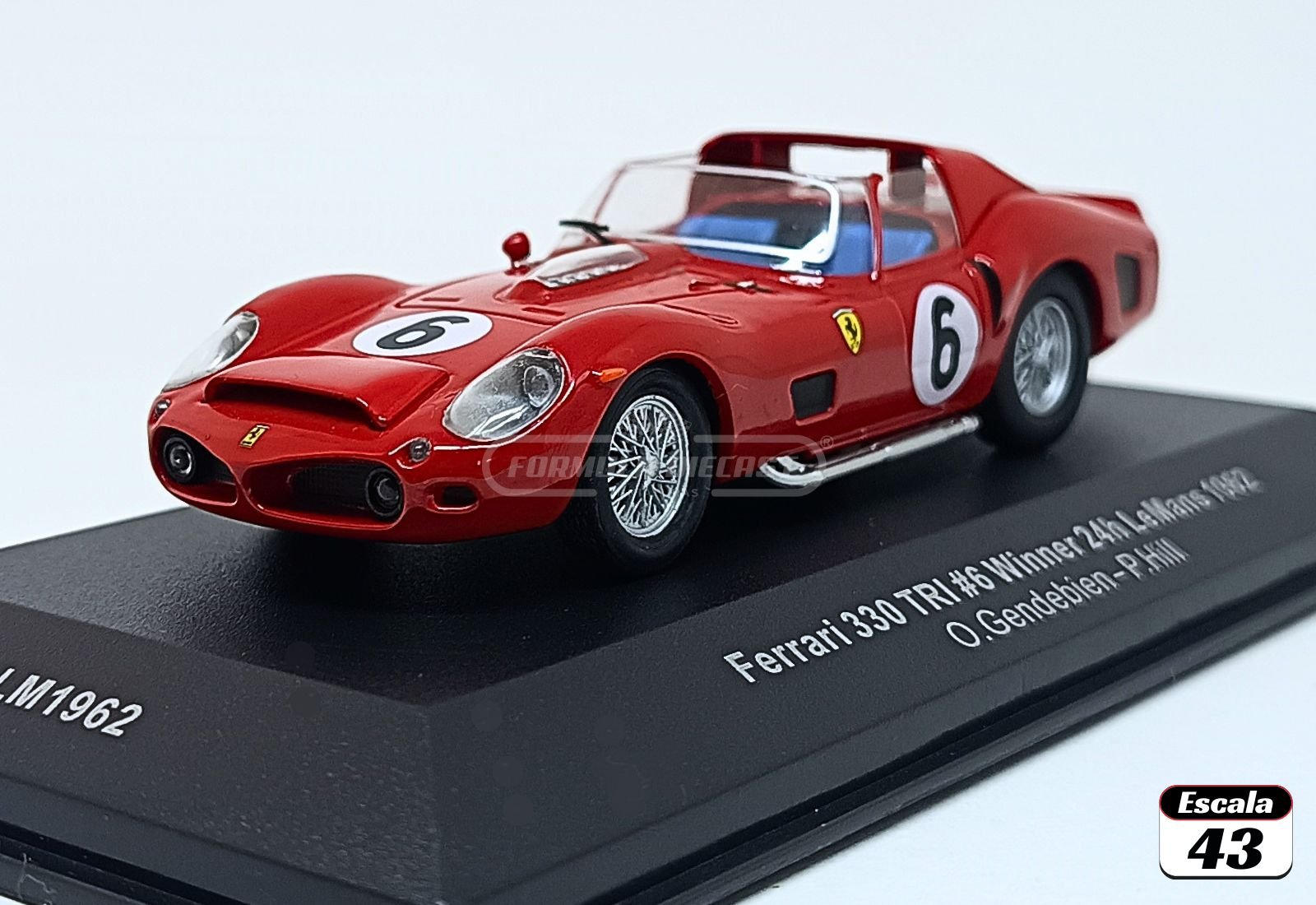 Miniatura de carro Ferrari 330 TRI #6 Gendebien/Hill, vencedor das 24h de Le Mans 1962, escala 1:43, marca IXO